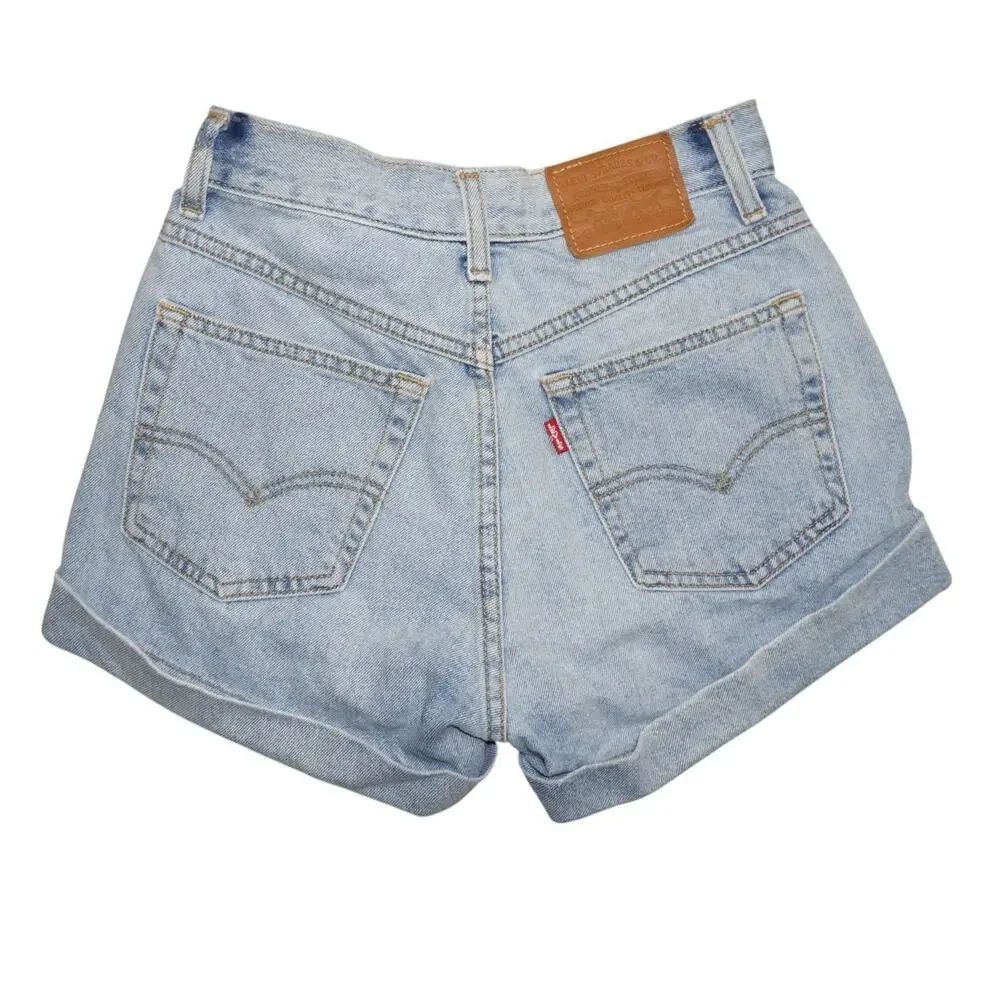Levi's Premium A-Line Denim Shorts Light Wash Cuffed High Rise Women's W24